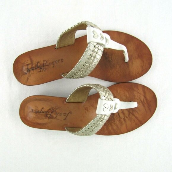 Jack Rogers White Gold Metallic Braided Leather Thong Sandals Size 6M Flip Flops - Picture 7 of 12